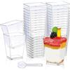 Sitayakuma Tazze da dessert da 160 ml, 50 Pezzi Tazze da Dessert Quadrate con 50 pcs Cucchiaio in Plastica Food Contenitori Quadrati Trasparenti Riutilizzabili per Dessert Mousse Budini Gelati Buffet Festa