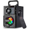 TOMPROAD Altoparlante Bluetooth, cassa stereo portatile con subwoofer, senza fili, bassi supporta radio FM, con telecomando, luci LED, di colore nero
