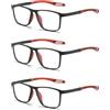 Hubeye 3 Paia Occhiali da lettura Sportivo da Uomo e Donna Lettore TR90 Ultraleggero Quadrato Confortevole Flessibile Occhiali Anti luce blu 1.00