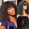 CLASSINE Short Curly Bob Wig With Bangs Human Hair Parrucca Donna Capelli Veri Umani con frangia Corti Afro Curly Wigs with Bangs for Woman 2x1 Lace Front Wigs Human Hair Wig with Bang 10 inch
