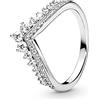 PANDORA Anello Wishbone con tiara da principessa in argento Sterling con zirconia cubica trasparente, 60