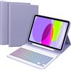 GOKOCO Custodia per iPad decima generazione iPad 2022 Custodia per tablet 10,9 pollici Magnetica staccabile Macaron Tastiera Bluetooth a colori Retroilluminazione a 7 colori (Viola)