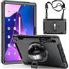 LOXO CASE Custodia per Lenovo Tab P12 Pro 12.6 Pollici 2022 (TB-Q706F /TB-Q706Z), Protezione Antiurto Militare con Supporto Girevole a 360° -Tracolla da Mano/Spalla,Black