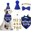 STMK Forniture per feste di compleanno per cani, cappello di compleanno per cani, con numeri, bandana, papillon, per cani di piccola e media taglia (S, blu)