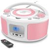 WISCENT Lettore CD, WISCENT Radio FM Portatile Boombox (con Bluetooth, Radio FM, USB, AUX,Uscita cuffie, AC o Alimentato a Batteria),Lettore CD Bambini Stereo Audio