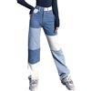 FeMereina Pantaloni Patchwork Jeans Dritti Donna Pantaloni a Vita Alta con Toppe in Denim Pantaloni Coreani con Cuciture a Gamba Larga Jeans con Cuciture a Contrasto con Tasche (Blu e Bianco, S)