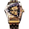 FORSINING Triangolo Scheletro Uomo Automatico Meccanico Orologio di Lusso Oro Nero Acciaio Inossidabile Orologi Impermeabile Luminoso Sport Orologio da, Oro Nero, Moderno