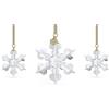 Swarovski Annual Edition Set di 3 Decorazioni in Cristallo a Forma di Fiocco di Neve di Diverse Dimensioni, Nastro Color Oro, Bianco