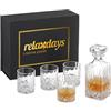 Relaxdays Set da Whisky, Caraffa da 650 ml, 4 Bicchieri da 330 ml, Decanter da Cognac, Confezione Regalo, Trasparente, 22 x 9 x 9 cm