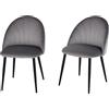 HOMCOM Set di 2 Sedie Sala da Pranzo, Sedie Cucina Moderne con Schienale a Conchiglia e Gambe in Metallo, Sedia in Velluto con Imbottita per Cucina, Camera da Letto, Ufficio e Soggiorno, Grigio