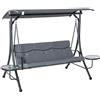 Outsunny Dondolo da Giardino a 3 Posti, Dondolo da Esterno con Tettuccio Regolabile e 2 Tavolini, Grigio 271x125x177cm