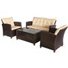 Outsunny Set Mobili da Giardino 4 Pezzi in Rattan PE e Tavolino, Divano e Poltrone Imbottiti Marrone e Beige 124x68x76cm