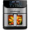 Lehmann Friggitrice ad aria calda XXL con cestino da 8 l e finestra di visualizzazione, friggitrice senza olio con illuminazione, 1800 W, controllo della temperatura fino a 200 °C, Airfryer con fino a