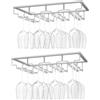 Nuovoware Porta Bicchiere di Vino a 4 Binari, Sottobicchieri 2 PZ, Portabicchieri Salvaspazio per Ripiano, Supporto per Calici, Porta Bicchiere di Vino Sotto Mobile con Viti per Bar Cucina, Argento
