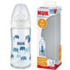 NUK biberon in vetro First Choice+ | 0-6 mesi | Controllo della temperatura | Tettarella in silicone | Valvola anti-colica | BPA | 240 ml | Elefanti