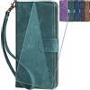 CAXKJE Custodia + Pellicola Vetro Temperato per Doogee N55 PRO Cover,Flip Caso in PU Pelle Case Bumper Portafoglio Case Cover a Libro,Glass Film, per Doogee N55 PRO -FDS-Green