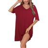 Irdcomps Camicia da Notte Donna Cotone Camicie Notte Pigiama a Maniche Corte Sciolto Modale Estivi Vestito Scollo a V Indumenti Allentata Abito Sciolto Taglie Forti Vino Rosso XL