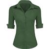 Zeagoo Camicia da donna slim fit, in cotone, a maniche corte, da ufficio, con scollo a V, taglie XS-XXL, verde scuro (una taglia più piccola per Slim Fit), L