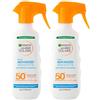 Garnier Ambre Solaire Advanced Sensitive Spray Solare SPF 50+ Protezione Molto Alta Pelli Sensibili Ipoallergenico Resistente all'Acqua con Ceramidi Ripristina Barriera Cutanea - 2 flaconi da 270ml