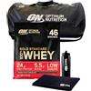 Optimum Nutrition Gold Standard 100% Whey Proteine in Polvere Sviluppo Muscolare Glutammina Aminoacidi BCAA Naturali Gusto Doppio Cioccolato 146 porzioni 4,53Kg + ASCIUGAMANO + BORSONE + BORRACCIA