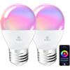 ANTELA Lampadine LED Alexa Inteligente WiFi E27 G45, 4,9W 470LM Dimmerabile RGB & 2700K-6500K Bianco Freddo Caldo, Compatibile con Alexa/Google Home, 2Pezzi