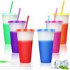 AUAUY Tazza Che Cambiano Colore Bicchieri con Cannuccia e Coperchio, Set di 6 710ML Tazza da Caffè di Ghiacciato Portatile Riutilizzabile Tazze di Plastica Tazza da Frullato per Bambini Adulti Feste