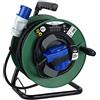 Electraline 49209 prolunga in gomma con avvolgicavo 25 mt per camper, campeggio, caravan, spina CEE 3 poli e 2 prese (industriale+Schuko) - IP44, Verde/Nero