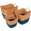 Avilia Set 3 Ceste Portaoggetti per Camera - Set 3 Cesti Porta Riviste e Giocattoli per Salotto, in Vimini, 37x32.5x36cm, 32x28x29.5cm, 26.5x23x25cm, Blu e Beige
