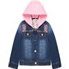 KIDSCOOL SPACE Giacca di Jeans con Cappuccio da Bambina,Vestito con Cappotto di Jeans Ricamato,Blu,9-10 Anni