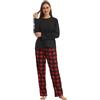 LNFINTDO Pigiama da Donna in Pile con Top a Maniche Lunghe e Pantaloni Pigiama a Quadri Morbidi Indumenti da Notte per Il Tempo Libero Caldo Set 2 Pezzi, Nero + Rosso, L