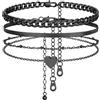 FindChic Cavigliera Donna Acciaio Inossidabile Set Cavigliere a 3 Pezzi Placcato Nero Catenina Serpente Piatta+Cubana+Zirconia Cubica 22+5cm Regolabile Gioielli Impermeabili Estate