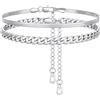 FindChic Cavigliera Donna Acciaio Inossidabile Set Cavigliere a 2 Pezzi Impermeabile Catene Serpente+Cubana 22cm+5cm Regolabile Regalo Estate