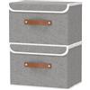 OUTBROS 2 Pezzo Scatole Cartone con Coperchio, Cubi Pieghevole, 44x29x30 cm Organizer Armadio, Contenitore di Tessuto con Maniglia, Cestini per vestiti, Grigio