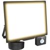 RIGIDON 100W Faretto LED con Sensore di Movimento, 10000 LM Proiettore Faro Led Esterno 3000K Bianco Caldo Luci di Sicurezza, IP66 Impermeabile Faretti LED per Giardino Garage Patio Terrazza Cortile