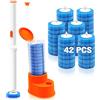 JEHONN Pulisci Water Usa e Getta con pinzette, Scopino WC Monouso con Spugnette Manico Lungo con 42 Ricariche Cleaner (Arancione)
