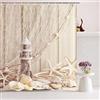 Alishomtll Tenda da doccia in tessuto con anelli, 120 x 180 cm, motivo conchiglie, stampa digitale, poliestere, antimuffa, beige