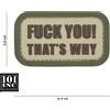 101 INC Patch 3D PVC con Velcro Fuck You That's Why Coyote 101 Inc.