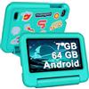 SEBBE Tablet per Bambini 7 Pollici Android 13 Tablet, 7GB RAM+64GB ROM (TF 1TB), Tablets con Controllo Parentale,App preinstallate per Kids,Tablet PC con Custodia Protettiva,Verde