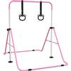 HOMCOM Sbarra Ginnastica Artistica per Bambini ad Altezza Regolabile con 2 Anelli, in Acciaio, 148x105x88-128 cm, Rosa
