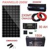 Kit Fotovoltaico 2 KW Pwm Inverter 2000W Pannello 200W Regolatore Batteria 150AH