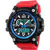 TONSHEN Uomo Grande Analogico Quarzo LED Tre Tempo Sportivo Orologi da polso Impermeabile 50M Outdoor Militare Multifunzione Digitale Orologio Conto Alla Rovescia Allarme (Rosso Blu)