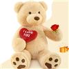 MorisMos Orso Peluche Gigante con Cuore I Love You, XL Orsacchiotto Peluche Grande Morbido, Orsetto Carini Regali per Lei Bambini Ragazze Fidanzata Donna (Marrone Chiaro 90cm)