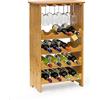 Relaxdays Scaffale per 16 Bottiglie di Vino, Portabottiglie, 84x24x50 cm, Cantinetta in bambù, Calici, Legno Naturale