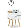 Relaxdays Comodino a 2 cassetti mobiletto in legno cassettiera camera da letto salvaspazio HxLxP: 55 x 40 x 40 cm bianco