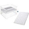 roba Box + Materasso per Bambini roba Style - Rettangolare 75 x 100 cm - Regolabile in 3 Altezze - 4 Ruote con Freni - Cuscinetti e Paracolpi - Materassino Traspirante e Sfoderabile - Bianco e Grigio