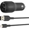 Belkin BLK1309A Boost Charge Caricabatterie da Auto 2 Porte Usb Cavo Lightning 1 m Nero