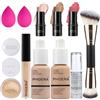 Hilareco PHOERA Fondotinta coprente completo, set trucco PHOERA,correttore,con cipria, primer,3 Pezzi Contouring Viso Stick Con pennello (102+102+ Fair-Light Contour/Nude + Nude+#03,#09,#12)