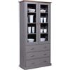 Inter Link - Vetrina - Credenza - Stoviglie - Mobile da pranzo - Stile country - Legno massiccio FSC - 2 ante - 3 cassetti - Luzerna 10 - Grigio