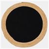 DEGHI Tappeto da esterno o interno rotondo 120 cm in cotone nero con bordi in juta naturale