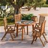 DEGHI Set pranzo tavolo rotondo 110 cm e 4 sedie con braccioli e schienale reclinabile in legno d'acacia - Paja